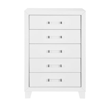 49" White Wood Five Drawer Dresser