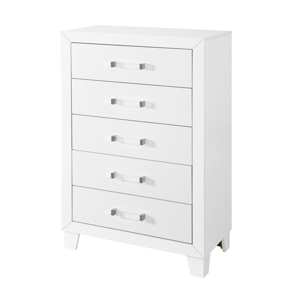 49" White Wood Five Drawer Dresser