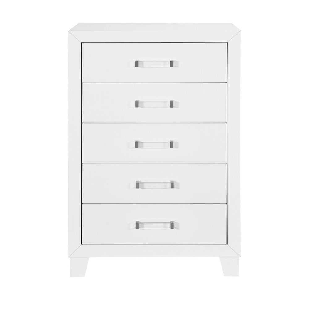 49" White Wood Five Drawer Dresser