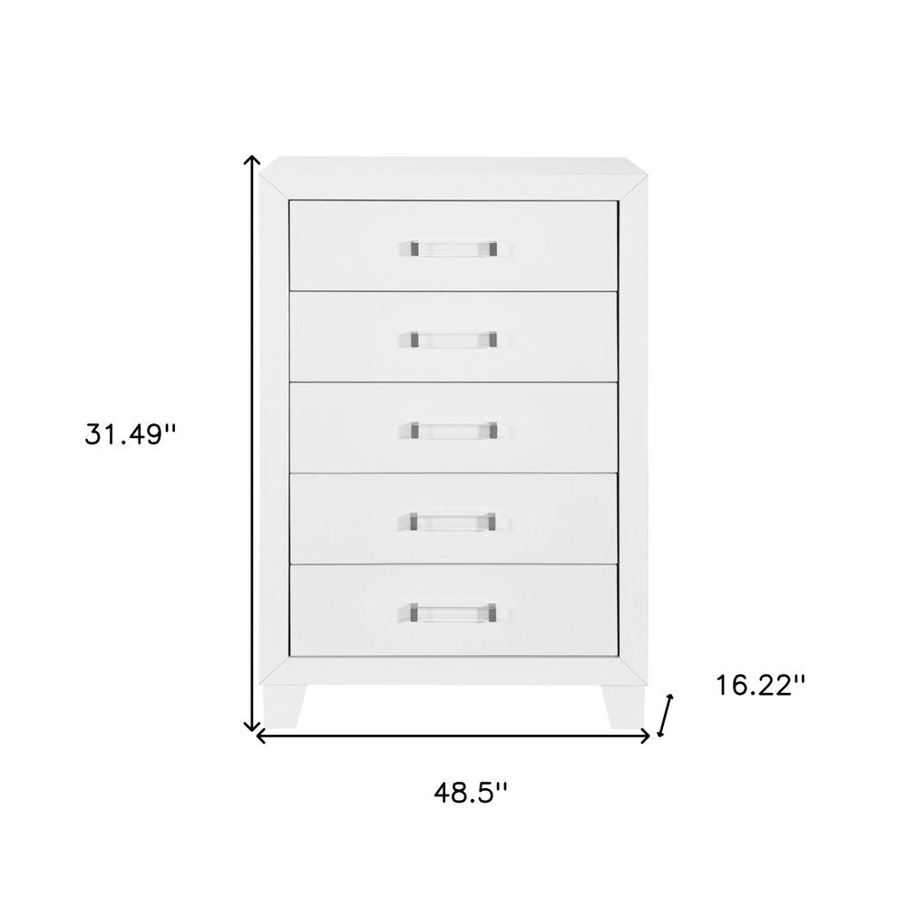 49" White Wood Five Drawer Dresser