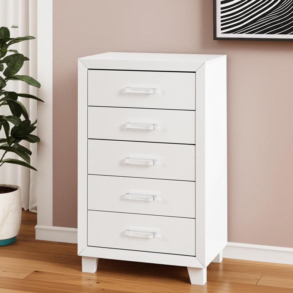 49" White Wood Five Drawer Dresser