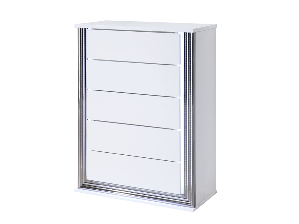 49" White Wood Lighted Five Drawer Dresser
