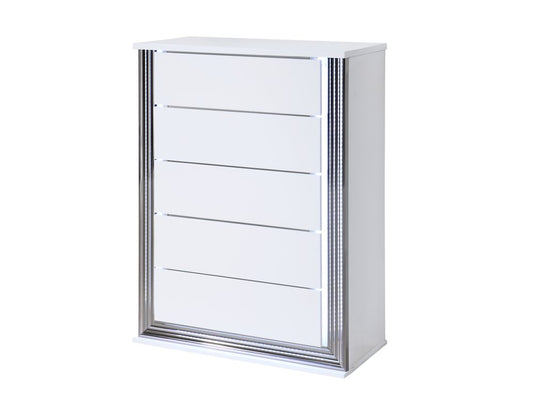 49" White Wood Lighted Five Drawer Dresser