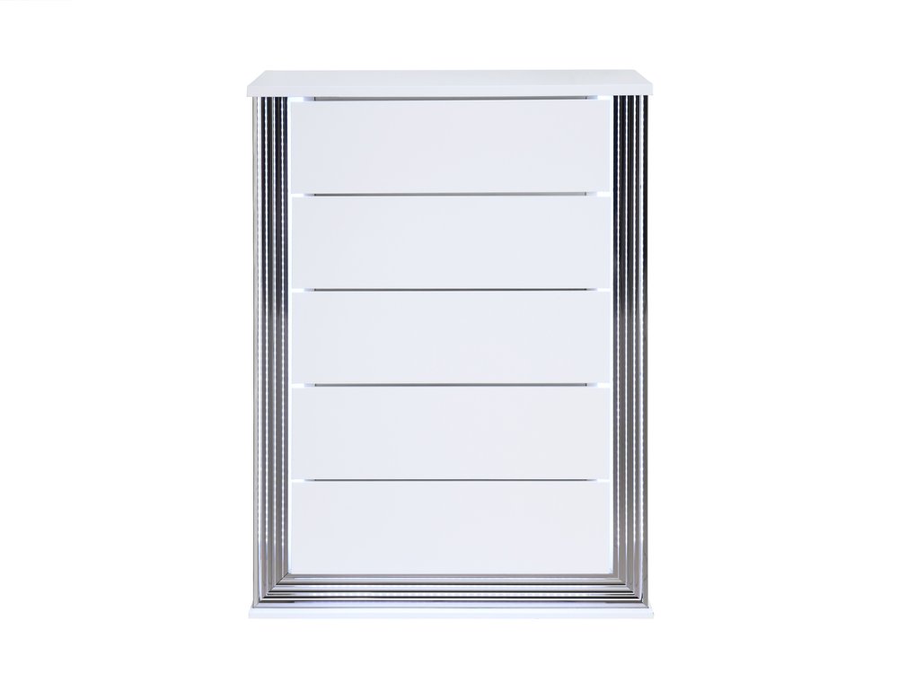 49" White Wood Lighted Five Drawer Dresser