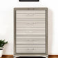 53" Beige And White Wood Lighted Five Drawer Dresser