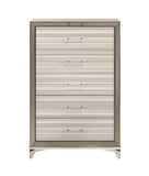 53" Beige And White Wood Lighted Five Drawer Dresser