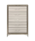 53" Beige And White Wood Lighted Five Drawer Dresser