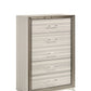 53" Beige And White Wood Lighted Five Drawer Dresser