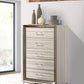 53" Beige And White Wood Lighted Five Drawer Dresser