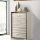 53" Beige And White Wood Lighted Five Drawer Dresser