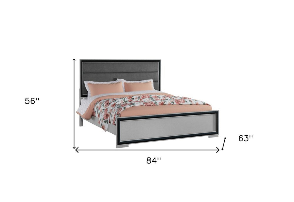 Gray Ribbed Texture Wood And Upholstery Queen Bed Frame
