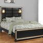 Black Faux Crystal Bling Wood And Upholstery Lighted Queen Bed Frame