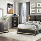 Black Faux Crystal Bling Wood And Upholstery Lighted Queen Bed Frame