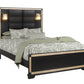 Black Faux Crystal Bling Wood And Upholstery Lighted Queen Bed Frame
