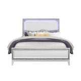 Silver and White Faux Crystal Bling Wood Lighted Full Bed Frame