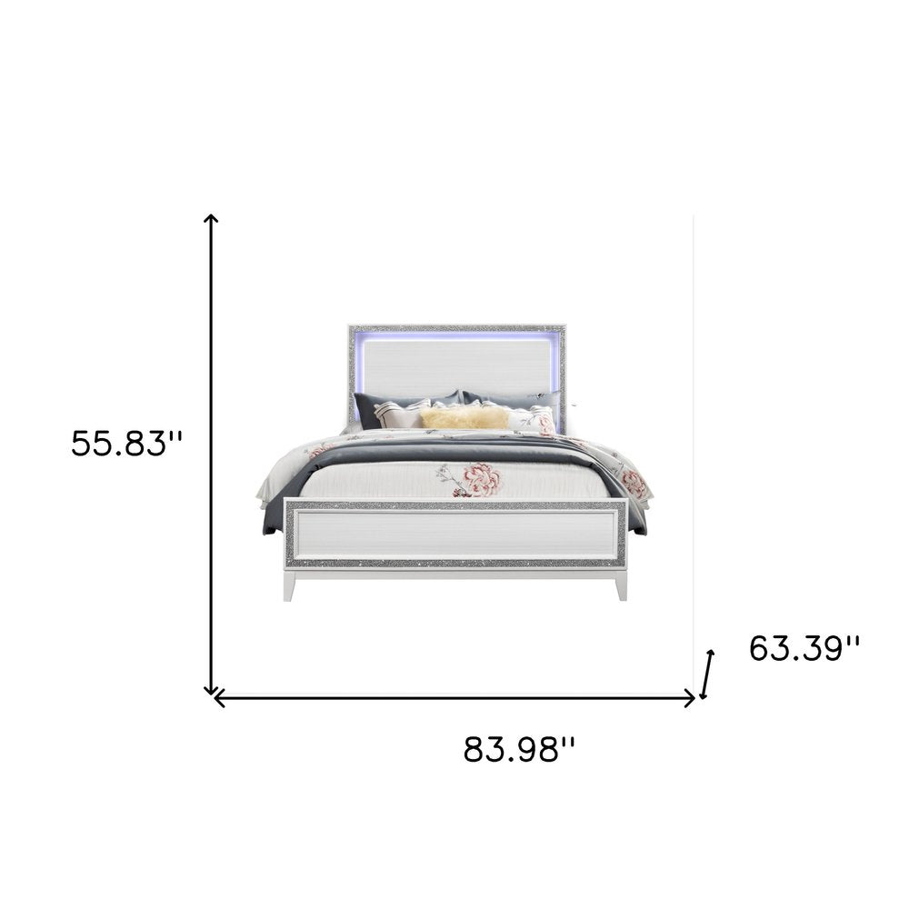 White Faux Crystal Bling Lighted Queen Bed Frame