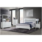 White and Light Gray Ribbed Texture Wood And Upholstery Lighted Full Bed Frame