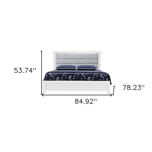 White and Light Gray Ribbed Texture Wood And Upholstery Lighted King Bed Frame