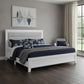 White and Light Gray Ribbed Texture Wood And Upholstery Lighted King Bed Frame