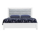 White and Light Gray Ribbed Texture Wood And Upholstery Lighted Queen Bed Frame