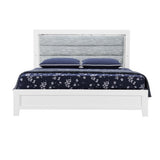 White and Light Gray Ribbed Texture Wood And Upholstery Lighted Queen Bed Frame