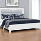 White and Light Gray Ribbed Texture Wood And Upholstery Lighted Queen Bed Frame