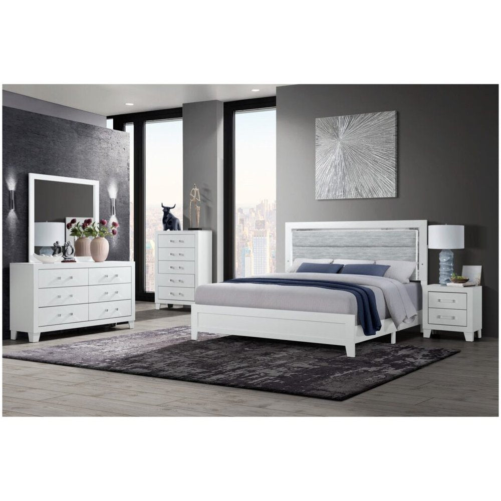 White And Gray Wood And Upholstery Lighted Twin Bed Frame