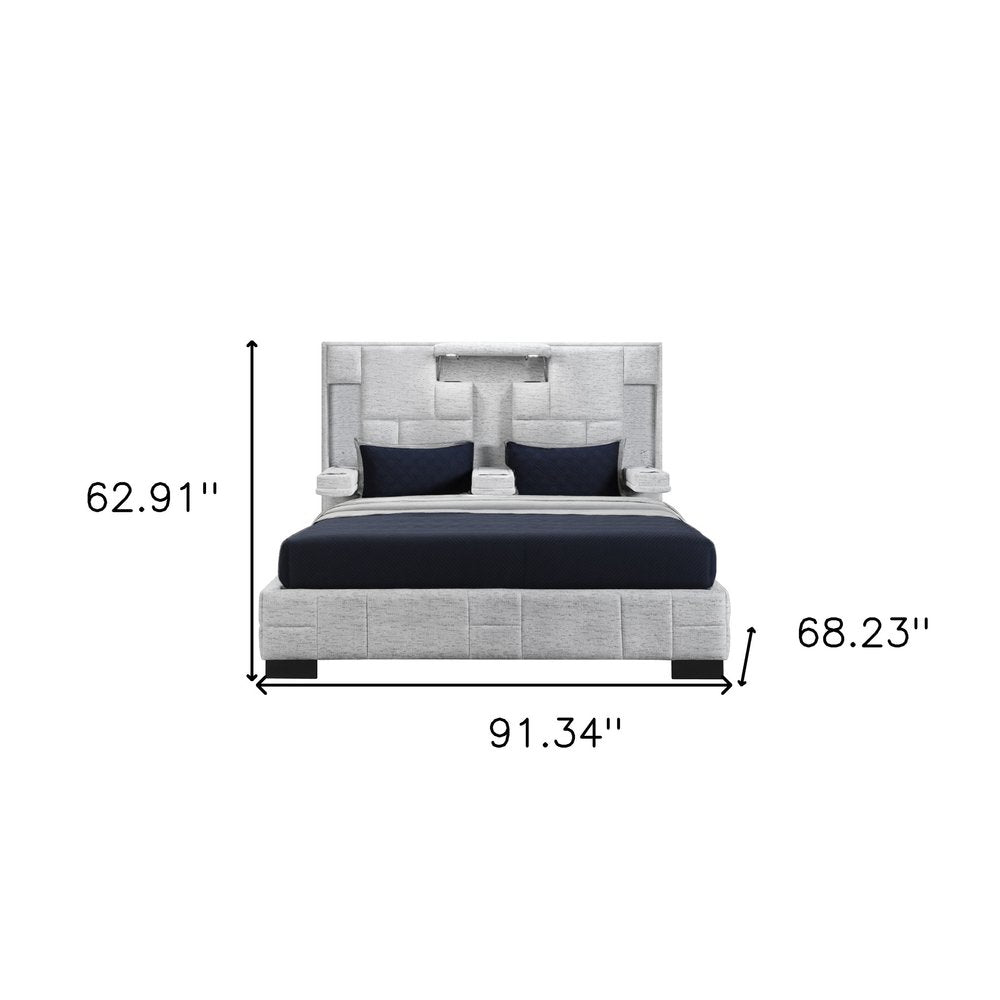 Black and Gray And Upholstered Lighted Queen Bed Frame with USB