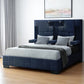 Navy Blue Tufted Upholstered Lighted King Bed Frame