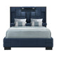 Navy Blue Tufted Upholstered Lighted King Bed Frame