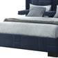 Navy Blue Tufted Upholstered Lighted King Bed Frame
