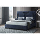 Navy Blue And Upholstered Lighted Queen Bed Frame with USB