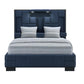 Navy Blue And Upholstered Lighted Queen Bed Frame with USB