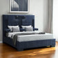 Navy Blue And Upholstered Lighted Queen Bed Frame with USB