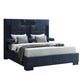 Navy Blue And Upholstered Lighted Queen Bed Frame with USB