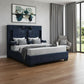 Navy Blue And Upholstered Lighted Queen Bed Frame with USB