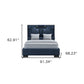 Navy Blue And Upholstered Lighted Queen Bed Frame with USB