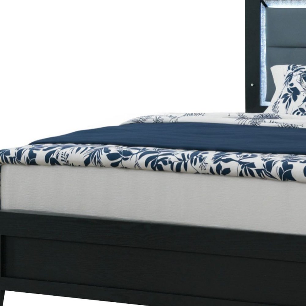 Black and Gray Wood And Velvet Lighted King Bed Frame