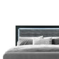 Black and Gray Wood And Velvet Lighted King Bed Frame