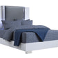 White and Gray Wood And Faux Leather Lighted Queen Bed Frame