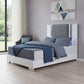 White and Gray Wood And Faux Leather Lighted Queen Bed Frame