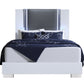White and Gray Wood And Faux Leather Lighted Queen Bed Frame