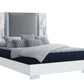 White and Gray Wood And Faux Leather Lighted King Bed Frame