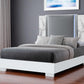 White and Gray Faux Marble And Upholstery Lighted Queen Bed Frame