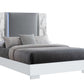 White and Gray Faux Marble And Upholstery Lighted Queen Bed Frame