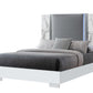 White and Gray Faux Marble And Upholstery Lighted Queen Bed Frame