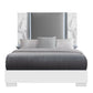 White and Gray Faux Marble And Upholstery Lighted Queen Bed Frame