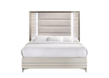 Beige White And Chrome Wood Upholstered Lighted Queen Bed Frame