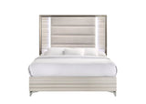 Beige White And Chrome Wood Upholstered Lighted Queen Bed Frame