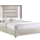 Beige White And Chrome Wood Upholstered Lighted Queen Bed Frame